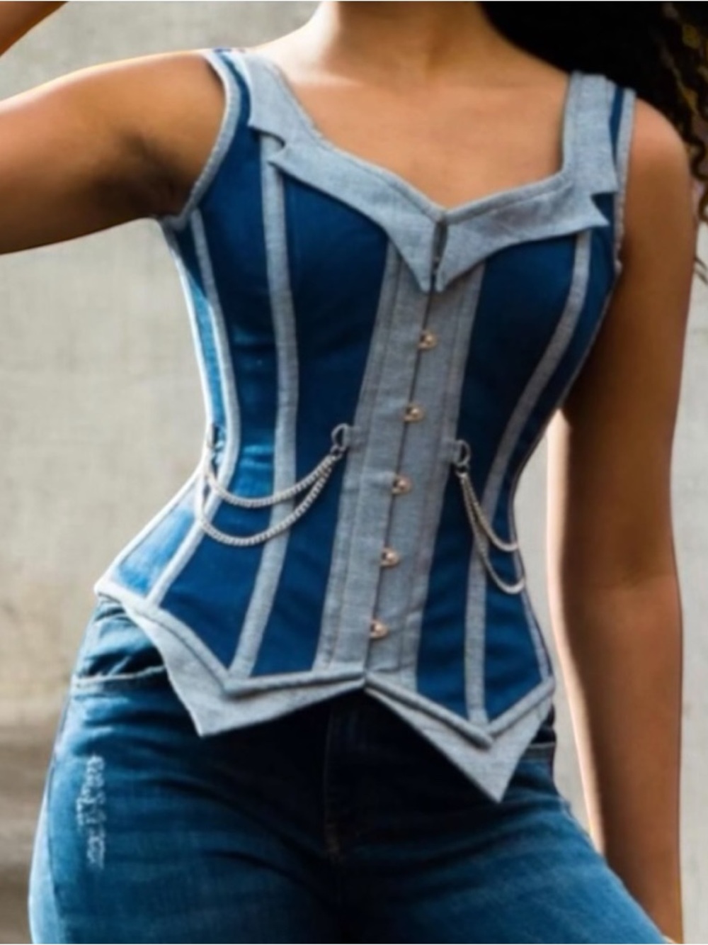 Corset Story Denim Waistcoat Steel Bones Corset Size 24”
